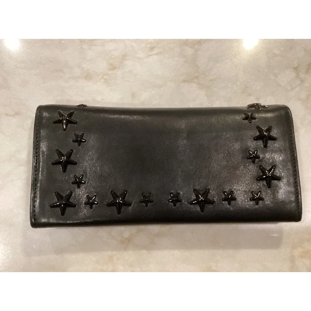 Jimmy Choo NINO Black Leather‎ Star Studded Wallet Clutch - Picture 2 of 16
